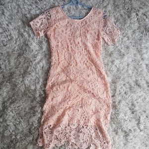 Pink crochet short sleeve dress